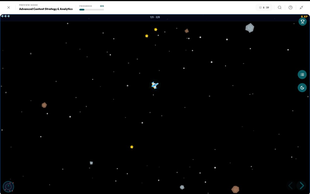 Mission Asteroids serious game in space with spaceship and collectibles